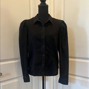 Black Button-Up Blouse Express denim puff sleeve with stretch